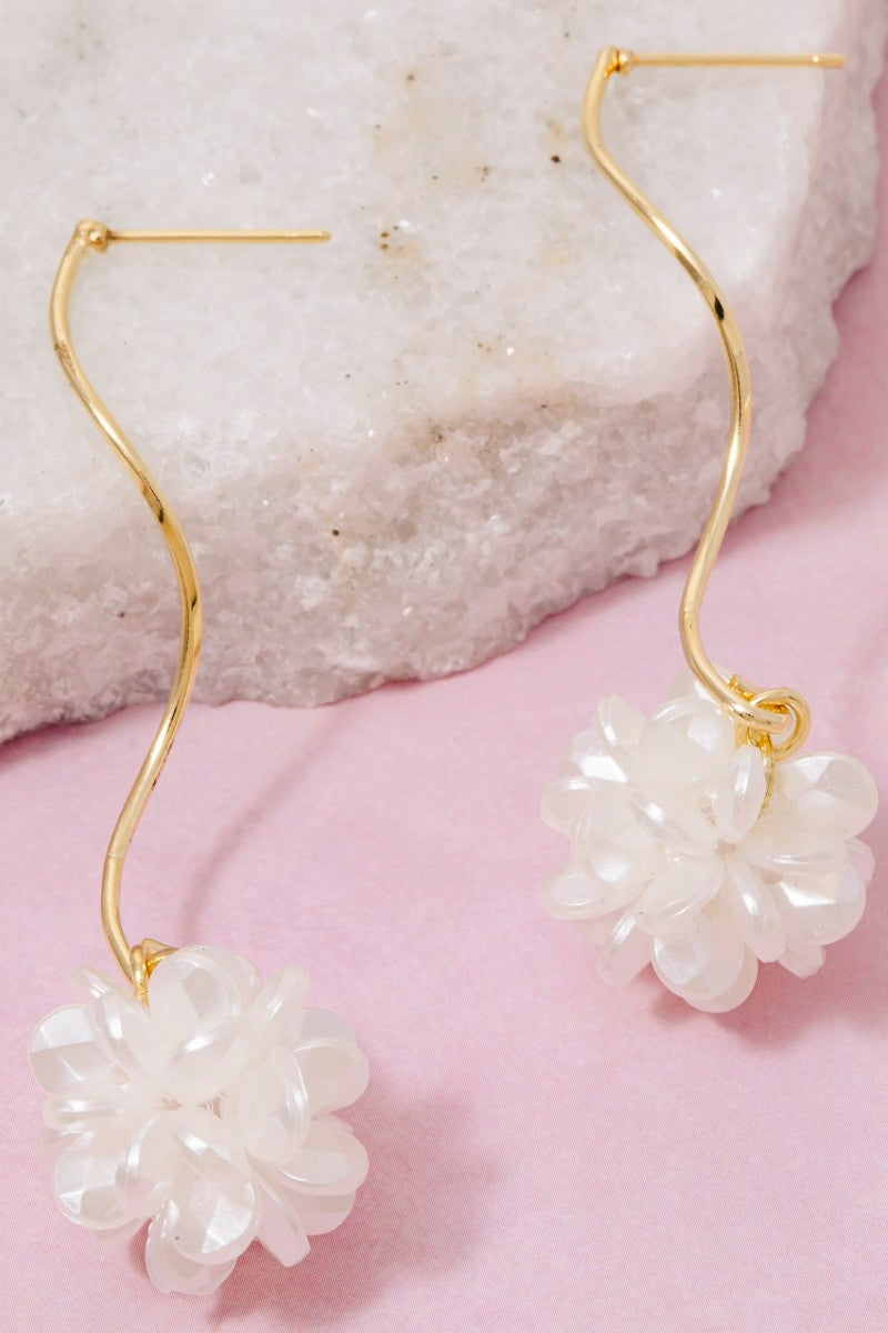 Acrlyic Cluster Ball Wavy Wire Dangle Earrings