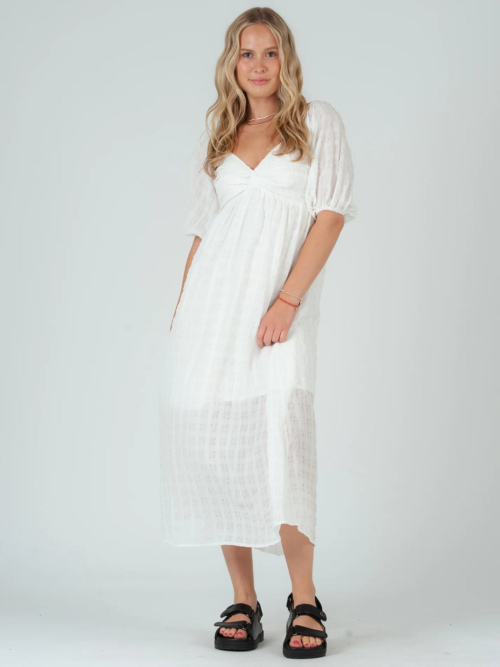 Lucca Clara Puff Sleeve Twist Top Midi Dress