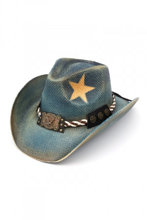 Yellow Star Print Western Eagle Medallion Cowboy Hat