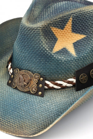 Yellow Star Print Western Eagle Medallion Cowboy Hat