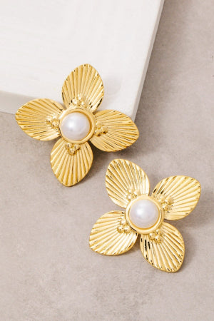 Gold Dipped Pearl Clover Large Stud Earrings