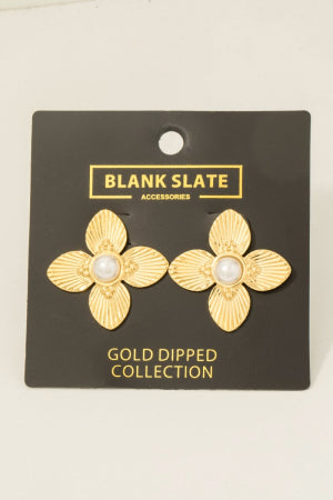 Gold Dipped Pearl Clover Large Stud Earrings