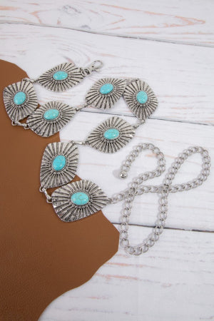 Stone Detail Concho Chain Link Belt