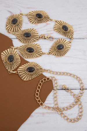 Stone Detail Concho Chain Link Belt