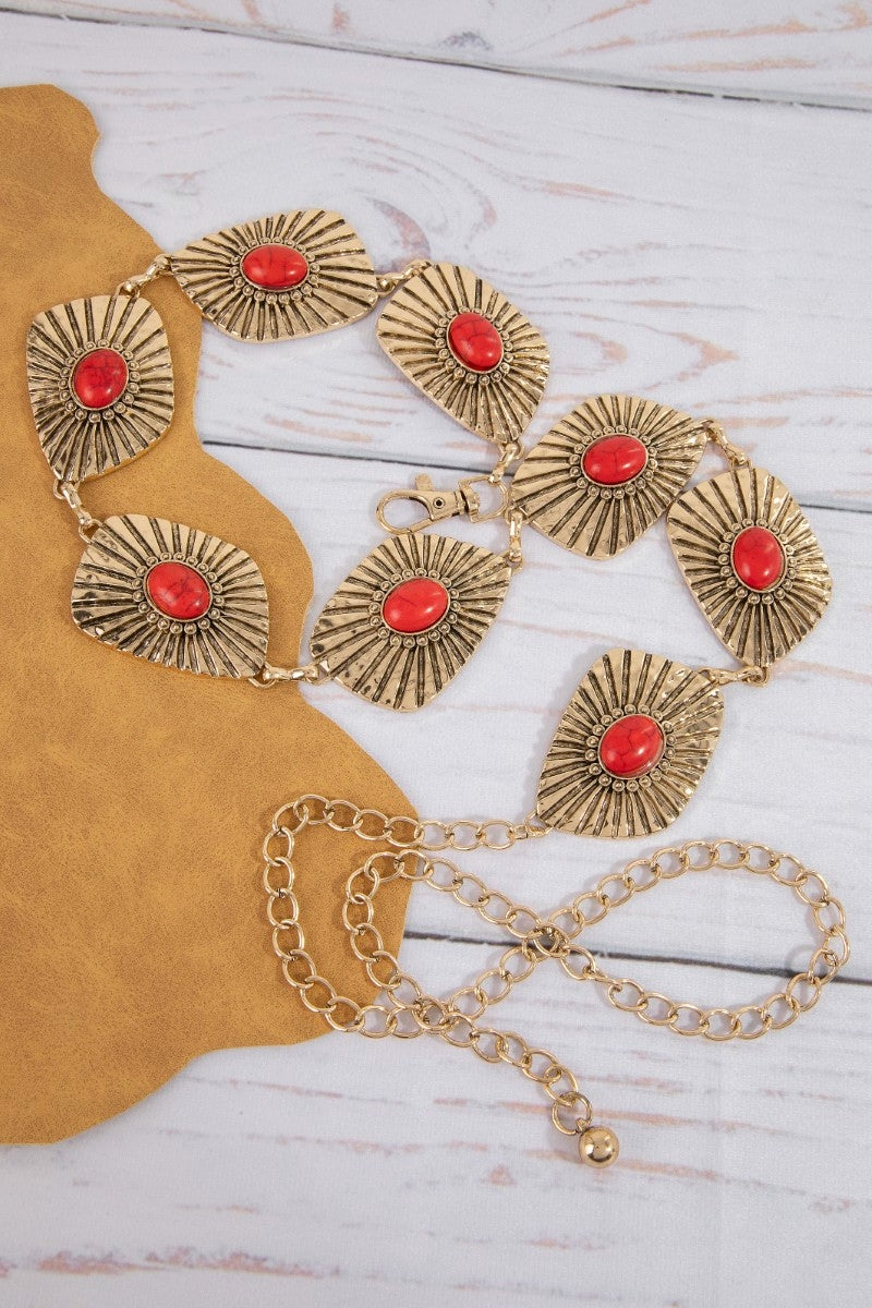 Stone Detail Concho Chain Link Belt