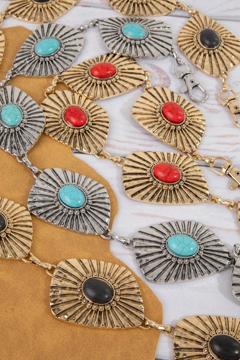 Stone Detail Concho Chain Link Belt