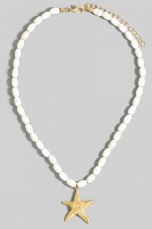 Swirl Starfish Pendant Oval Beaded Necklace