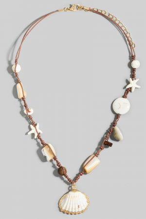 Sealife Seashell Charms Cord Necklace