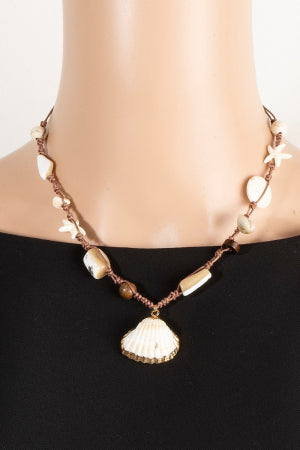 Sealife Seashell Charms Cord Necklace