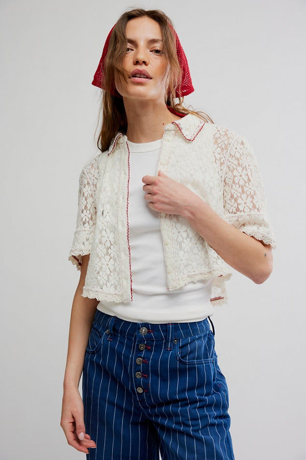 Free People Mannie Lace Button Down Top