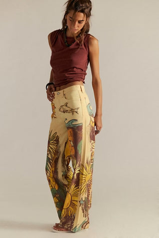 Free People Printed Straight Leg Jeans