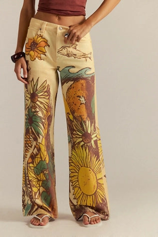 Free People Printed Straight Leg Jeans
