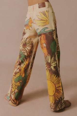 Free People Printed Straight Leg Jeans