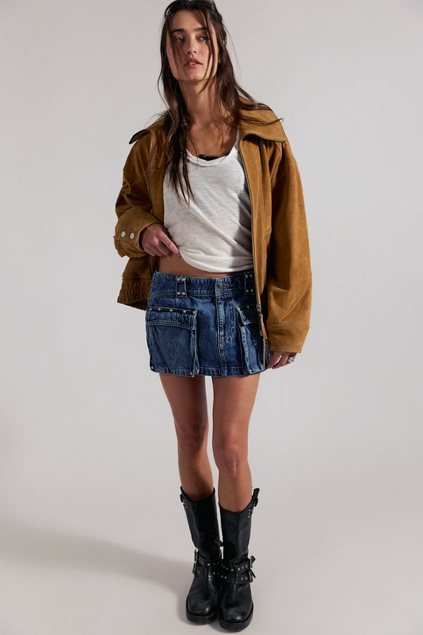 Free People Hera Studded Denim Mini Skirt