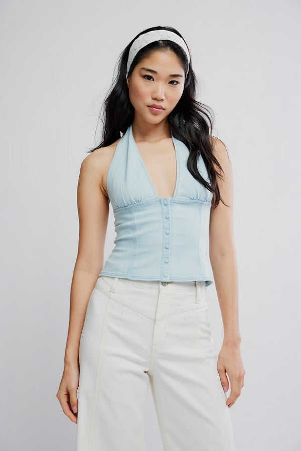 Free People Ramona Denim Halter Top