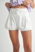 Pleated Shorts With Lace Trim