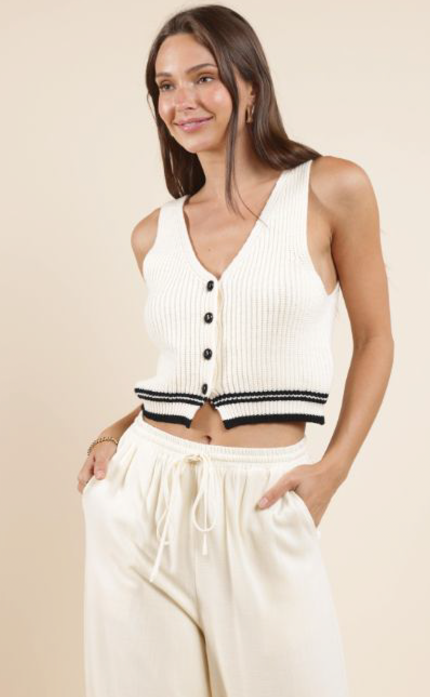 Sage The Label Lou Striped Hem Button Sweater Vest
