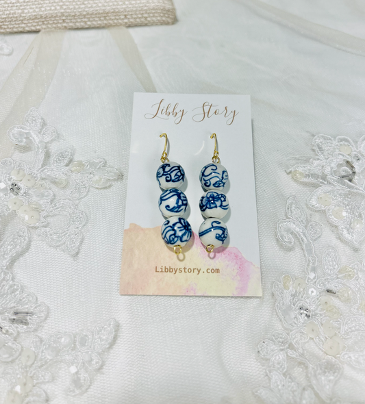 Triple Porcelain Bead Earrings