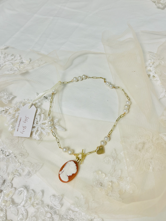 OOAK Cameo and Glass Pearl Necklace