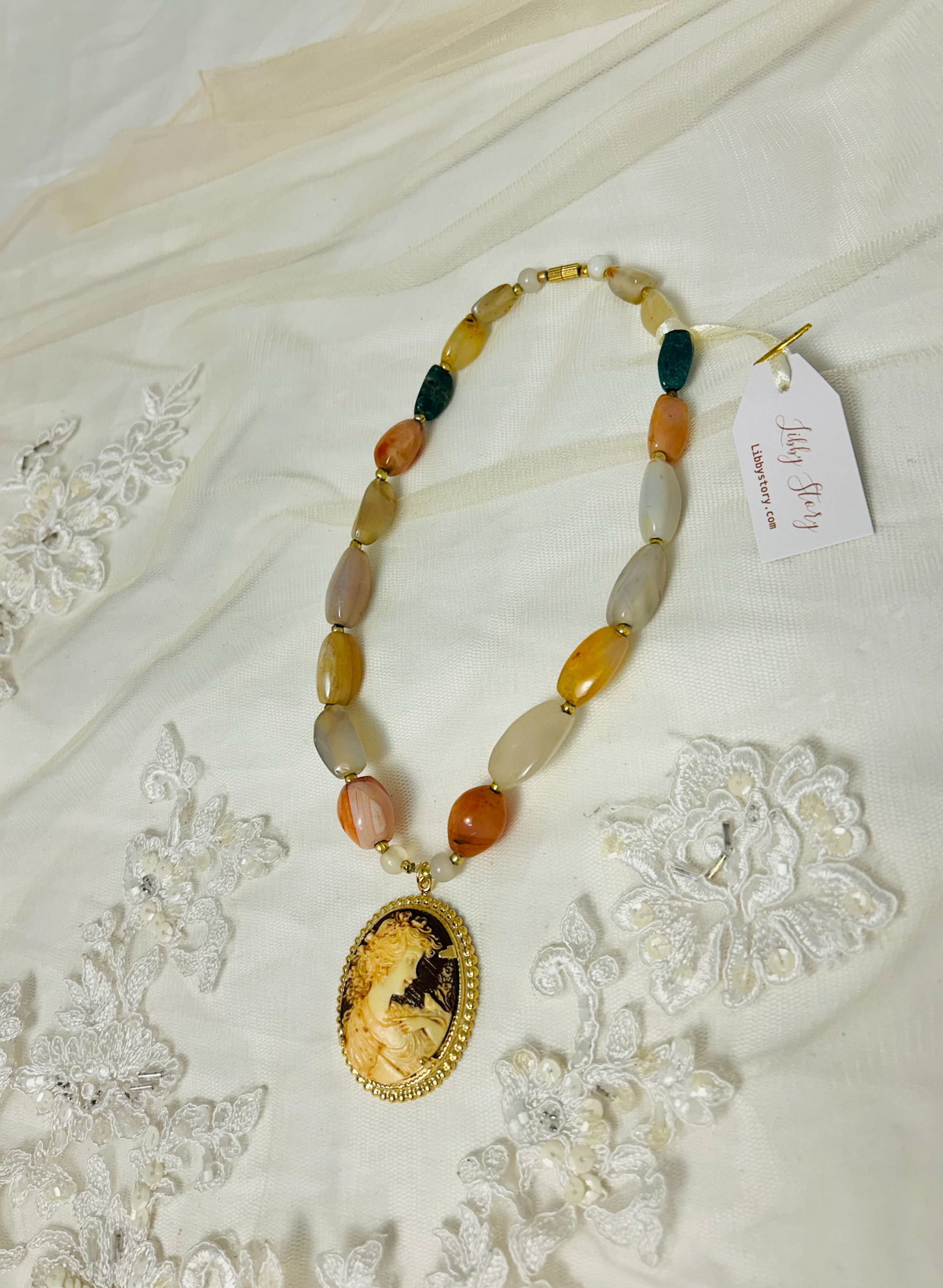 OOAK Vintage Glass and Cameo Necklace