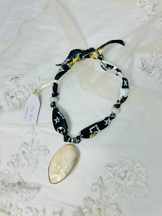 Designer Inspired satin Scarf and Shell Necklace