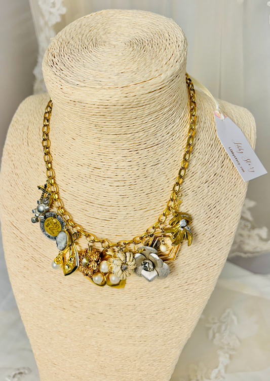 OOAK Pearl/Rhinestone Charm Necklace