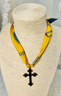 OOAK Copper Cross Satin Scarf Necklace