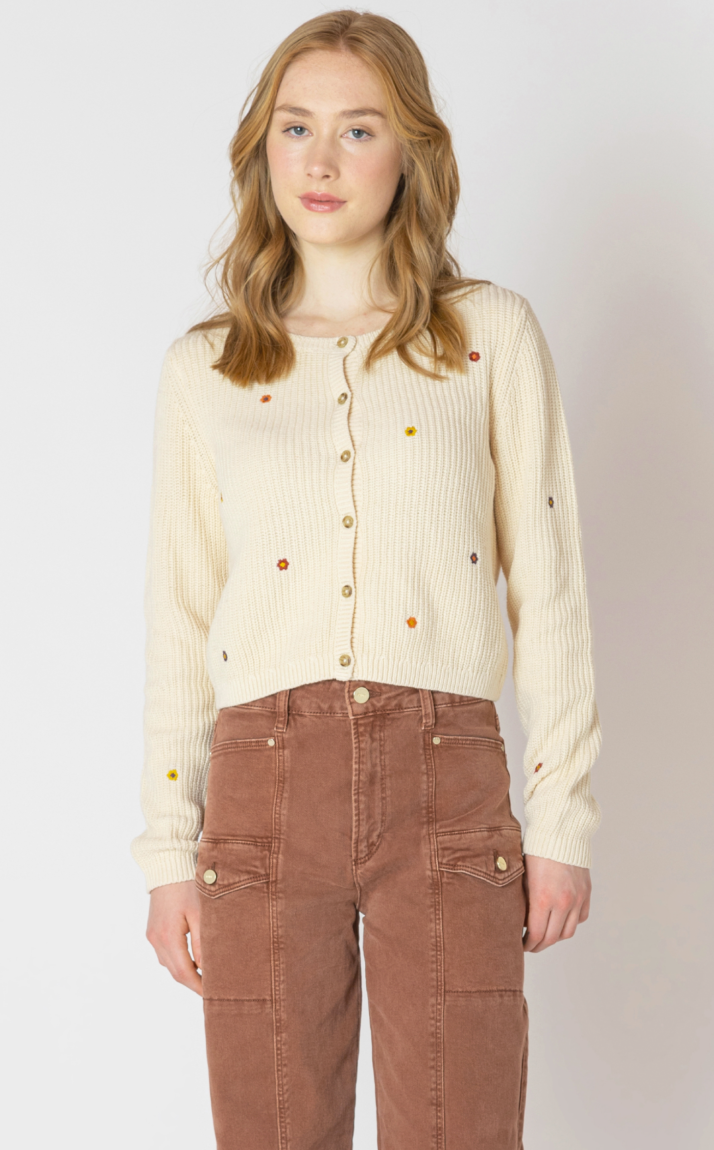 Dex EMBROIDERED CREWNECK CARDIGAN