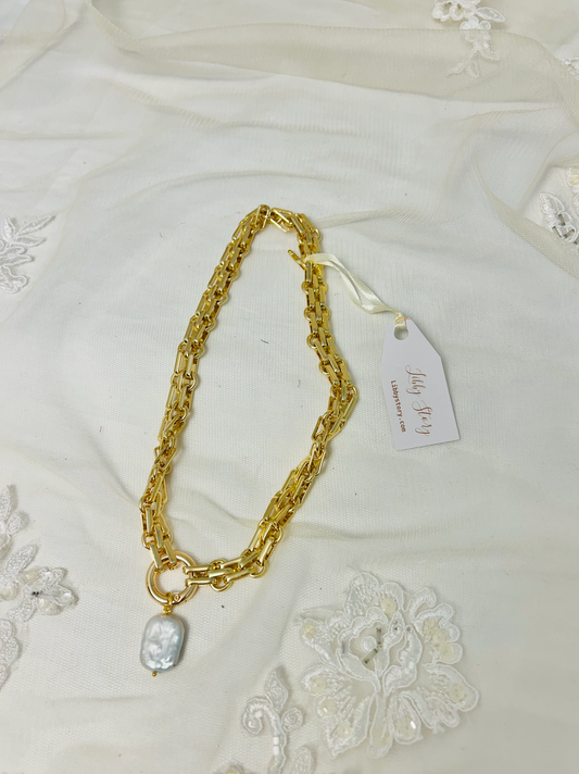 Thick Chain and Rectangle Freshwater Pearl Necklace