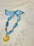 OOAK Vintage Shell Pendant Scarf Necklace