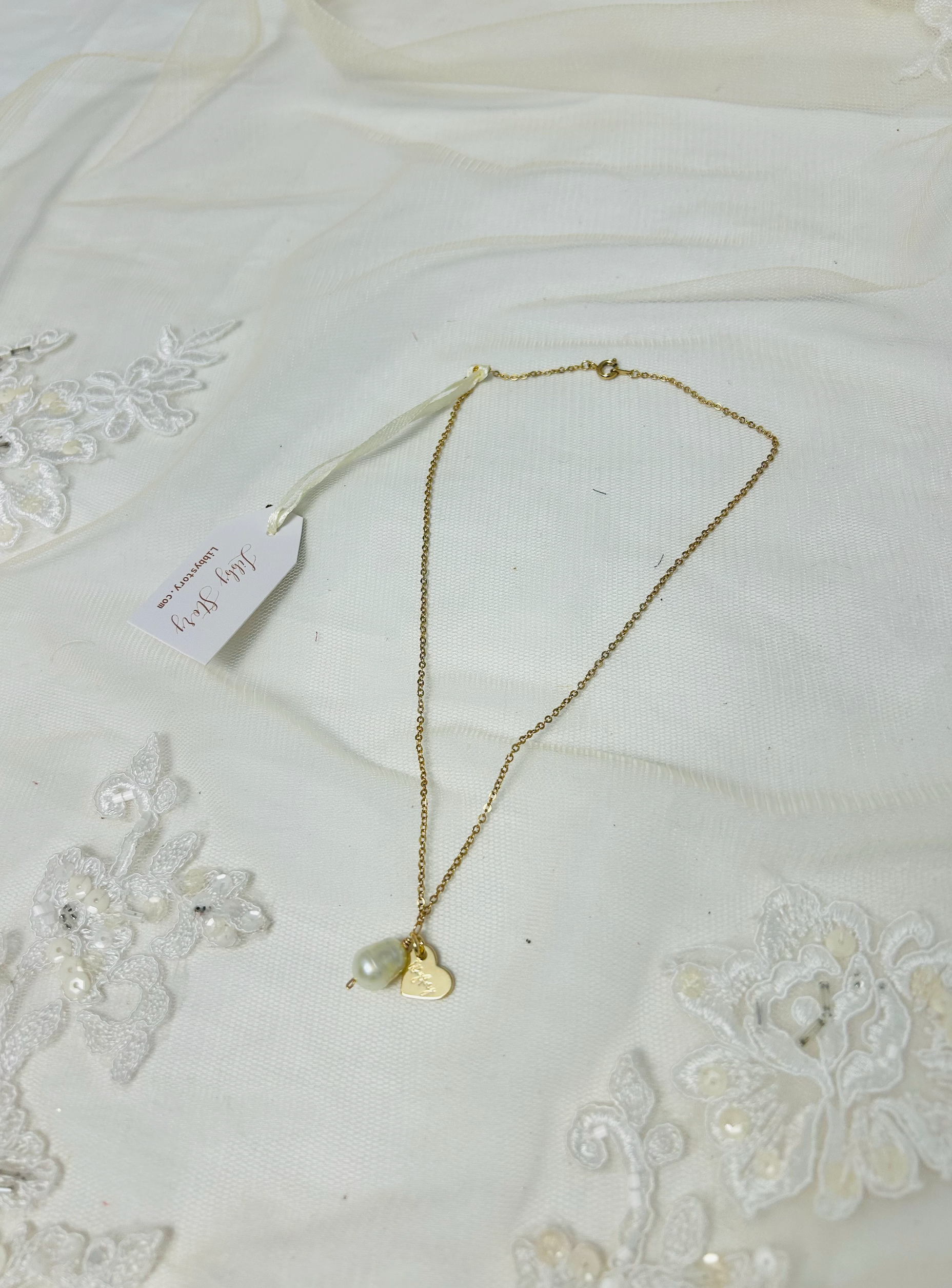 Freshwater Pearl with Signed Heart Charm Necklace