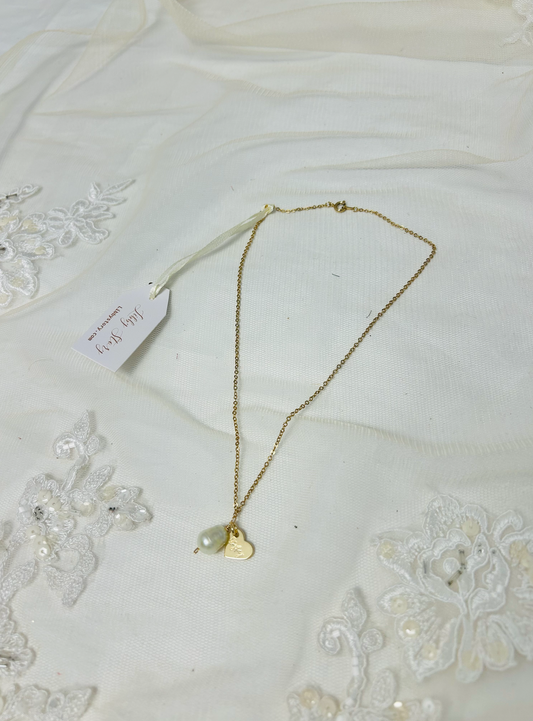 Freshwater Pearl with Signed Heart Charm Necklace