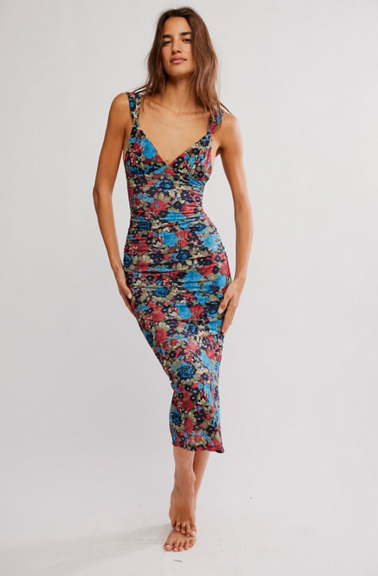 Free People Long Live Printed Mesh Midi Slip Dress