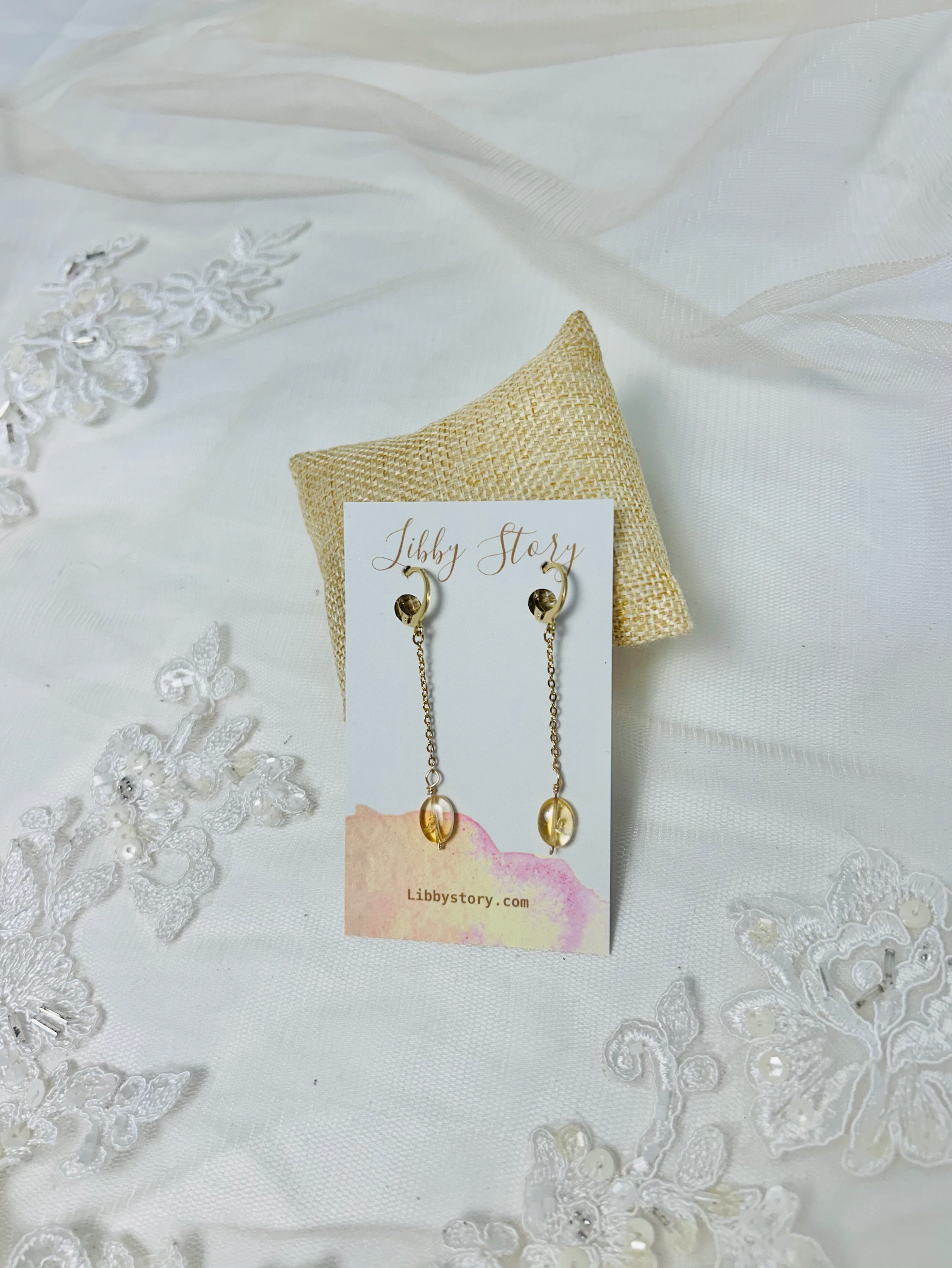 OOAK Semi Precious Long Chain Huggie Earrings