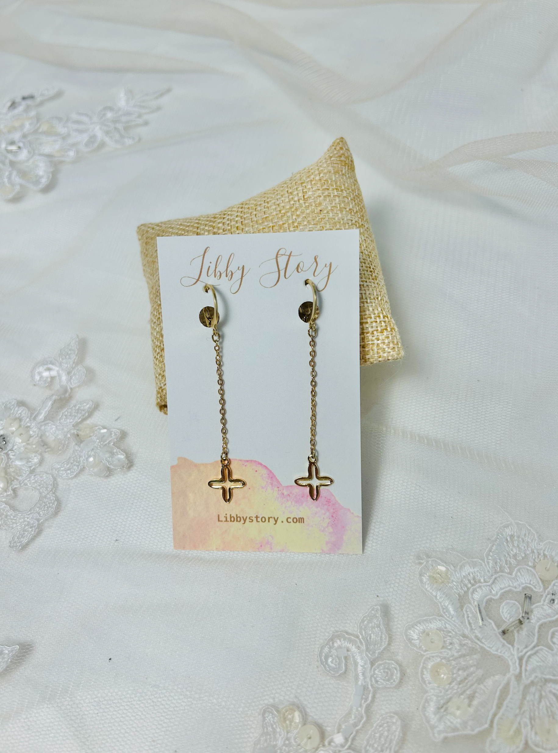 OOAK Brass Crosses and Chain Huggie Earrings
