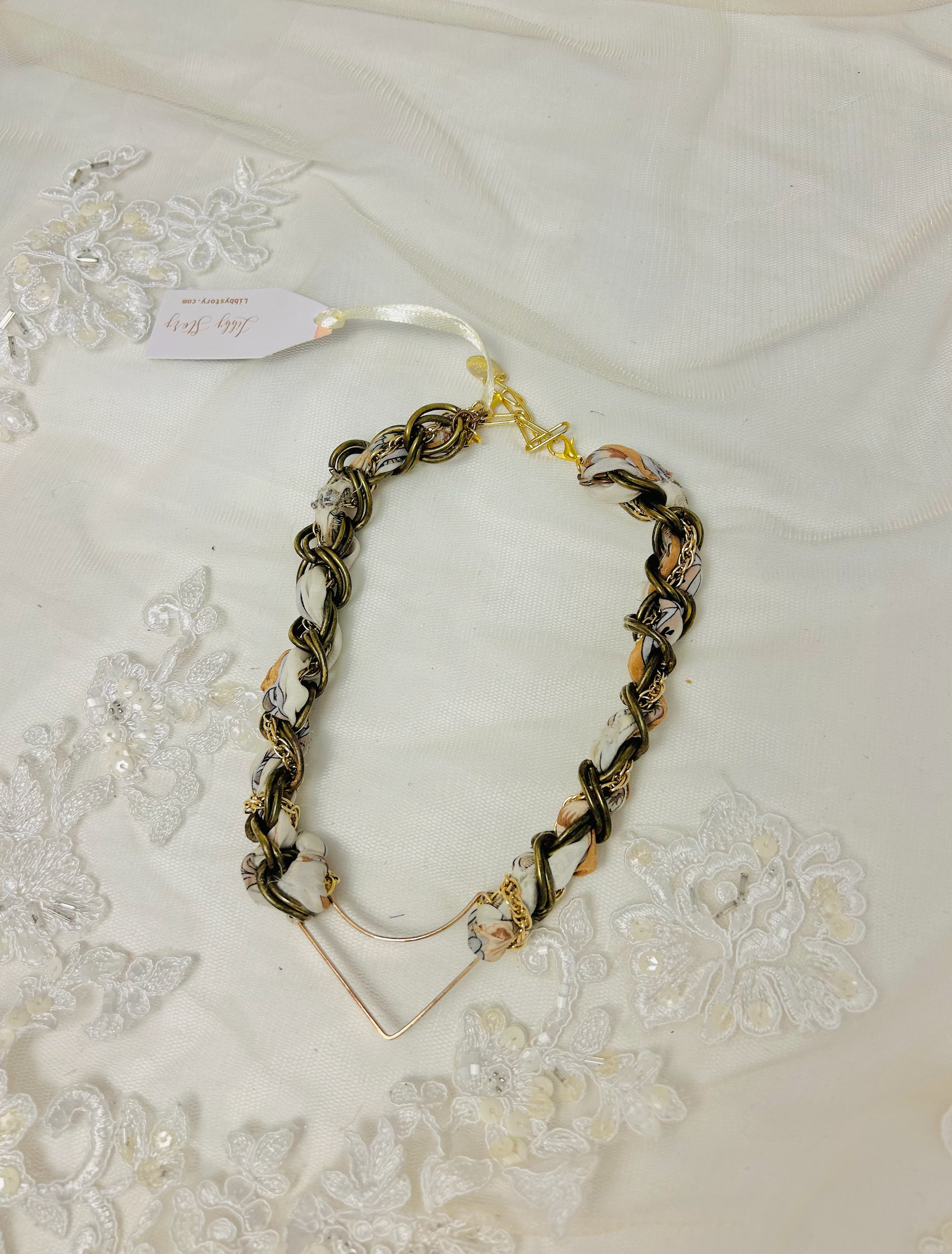 OOAK Vintage Silk Scarf and Bulky Chain Necklace