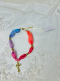 OOAK Vintage Silk Scarf and Cross Necklace