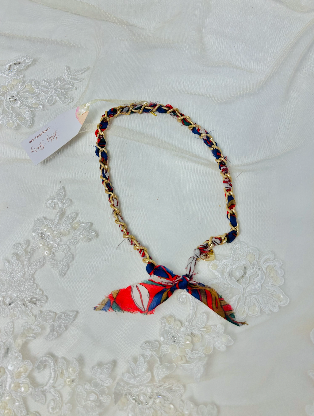 OOAK Handmade Vintage Scarf & Chain Necklace or Bracelet