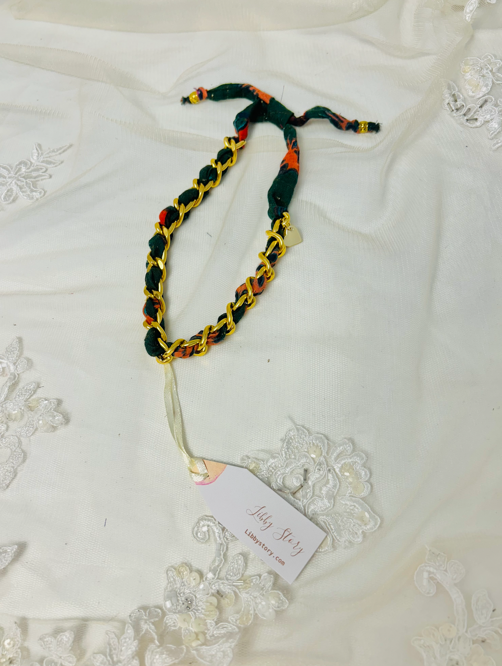 OOAK Vintage Fabric and Charm Necklace or Bracelet