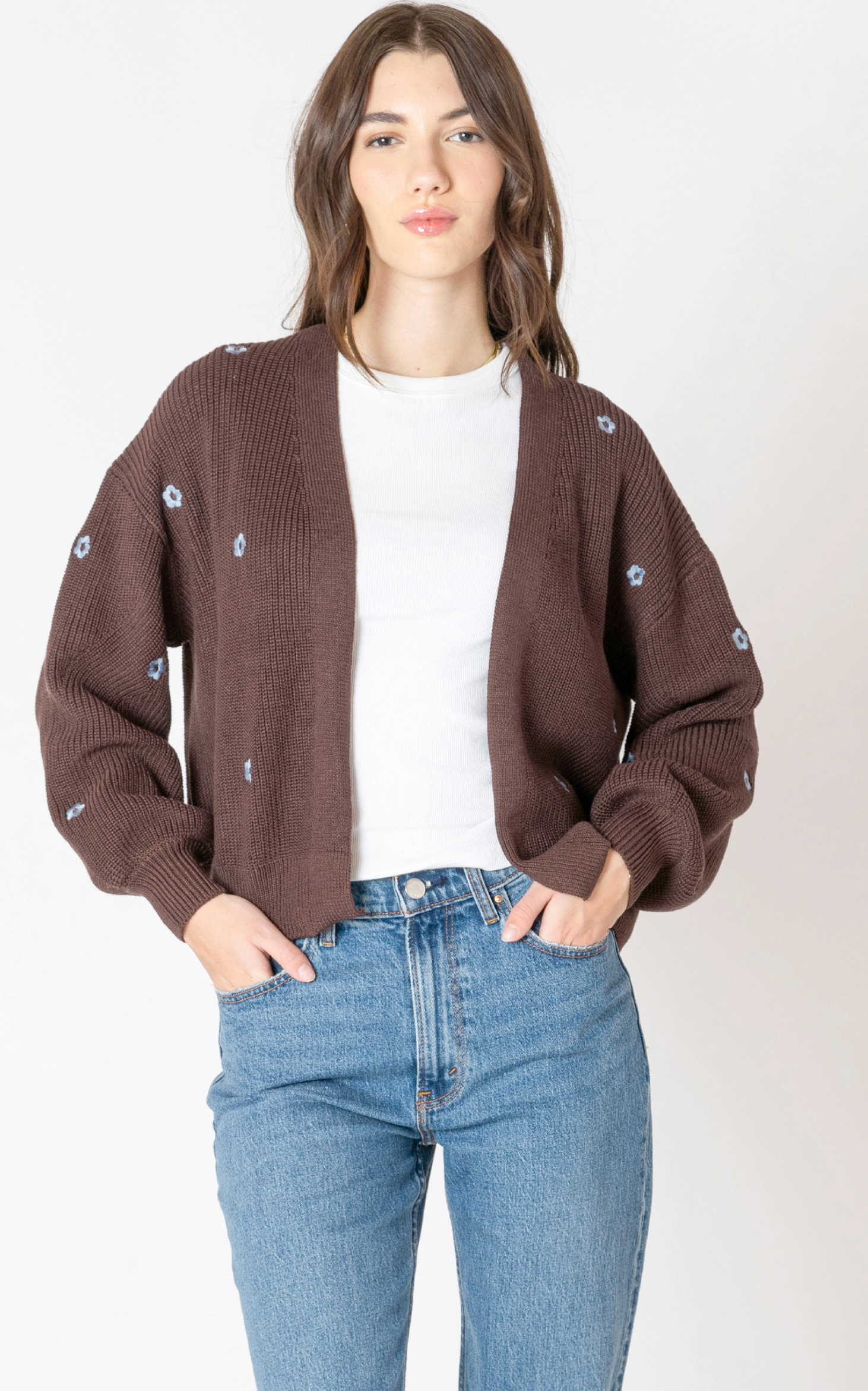 Dex EMBROIDERED OPEN CARDIGAN