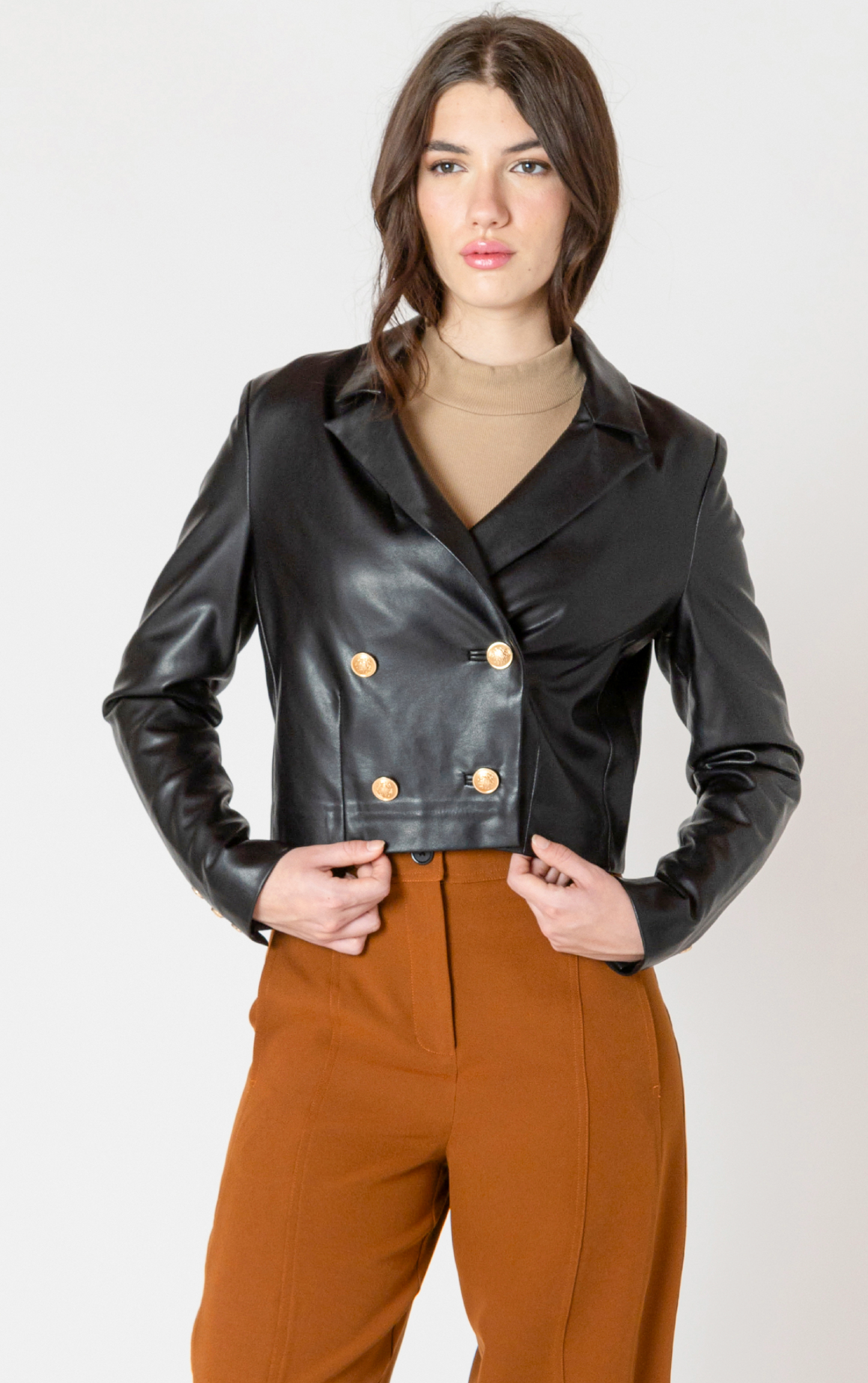 FAUX LEATHER CROPPED JACKET