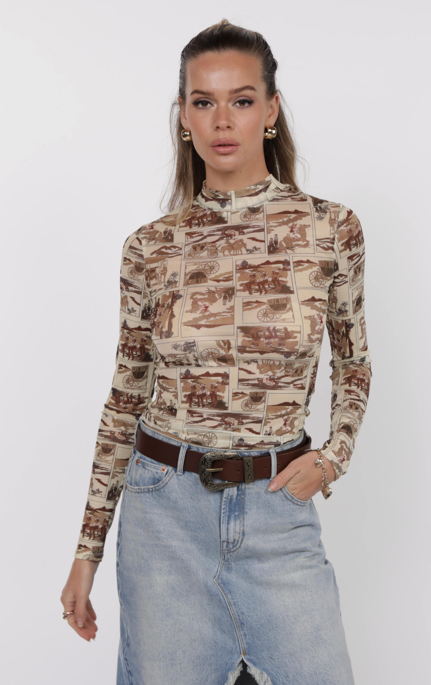 Sage the Label GIDDY UP MOCK NECK LONG SLEEVE MESH TO