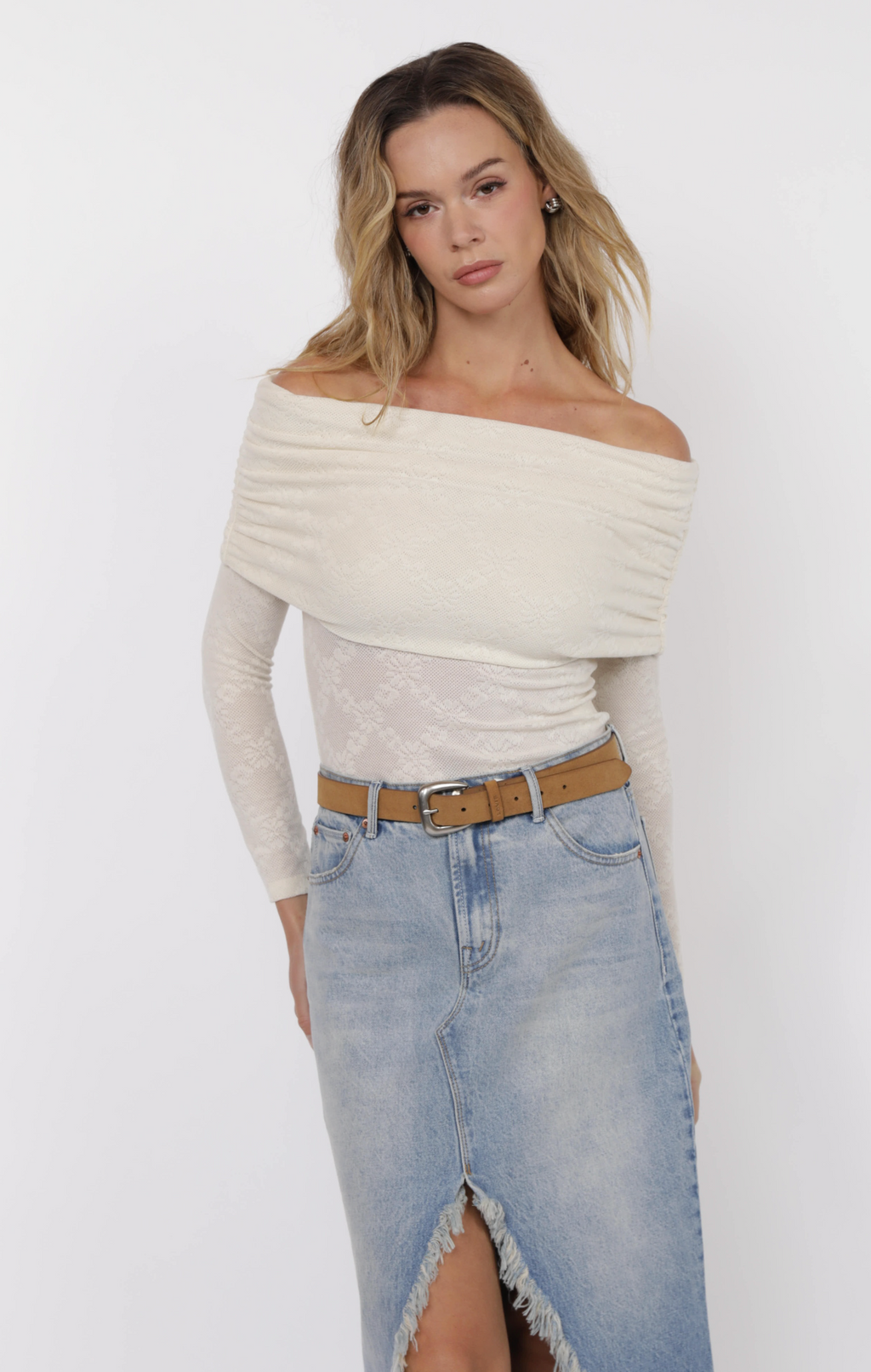 Sage the Label ROADHOUSE JACQUARD KNIT OFF THE SHOULDER TOP