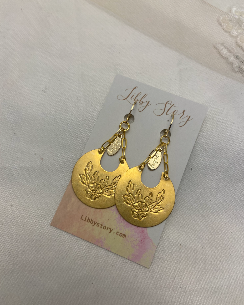 OOAK Etched Floral Brass Earring
