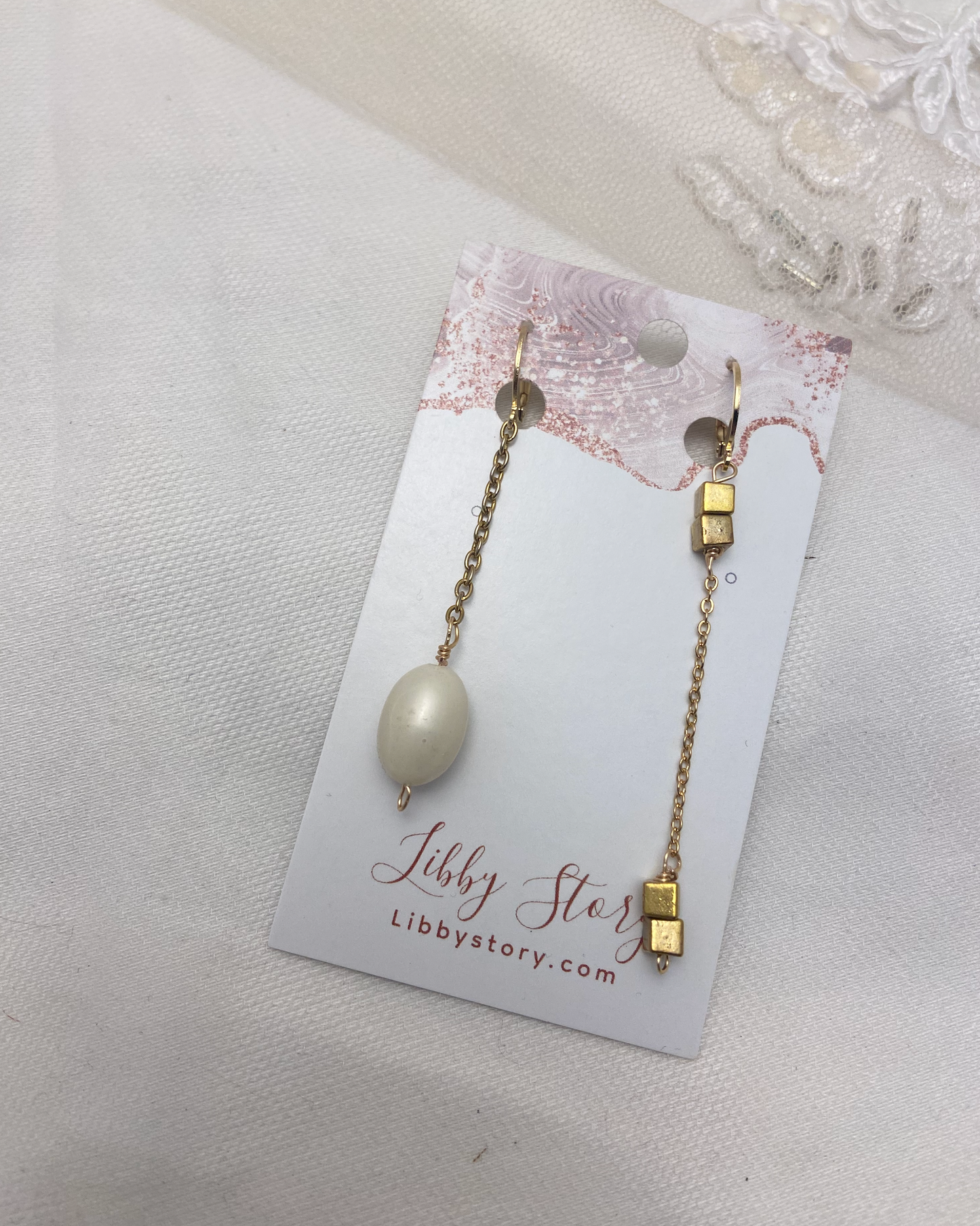 OOAK Mis Match Square and Pearl Earrings