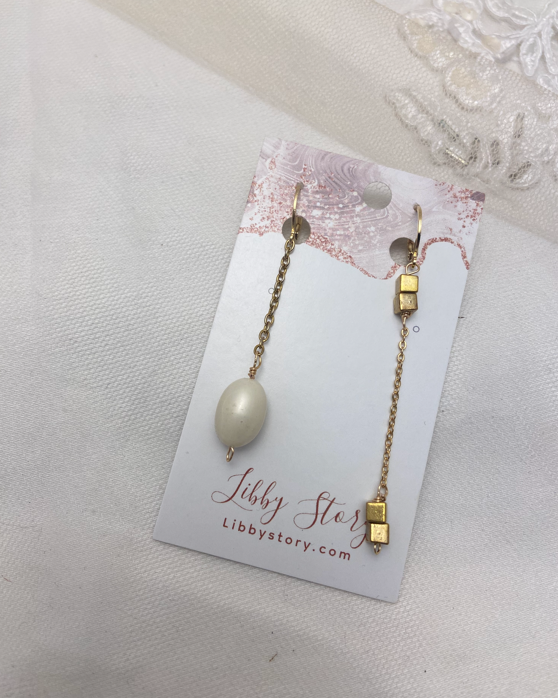 OOAK Mis Match Square and Pearl Earrings