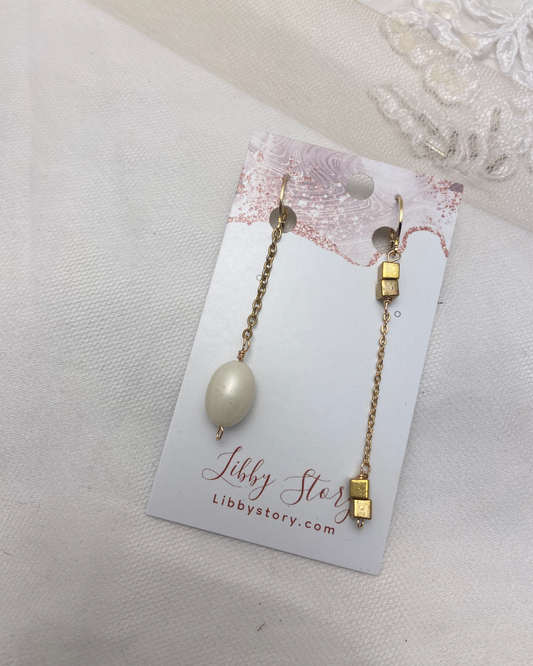 OOAK Mis Match Square and Pearl Earrings