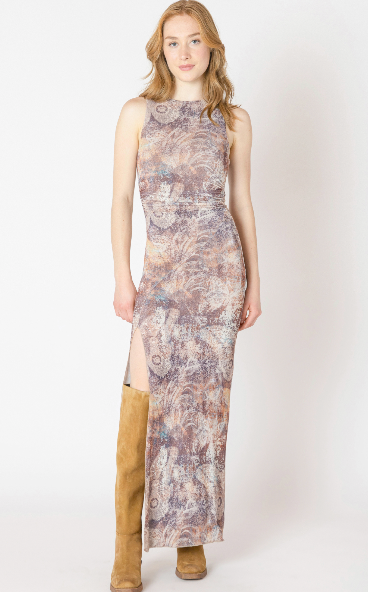 Dex SHIRRED MESH DRESS