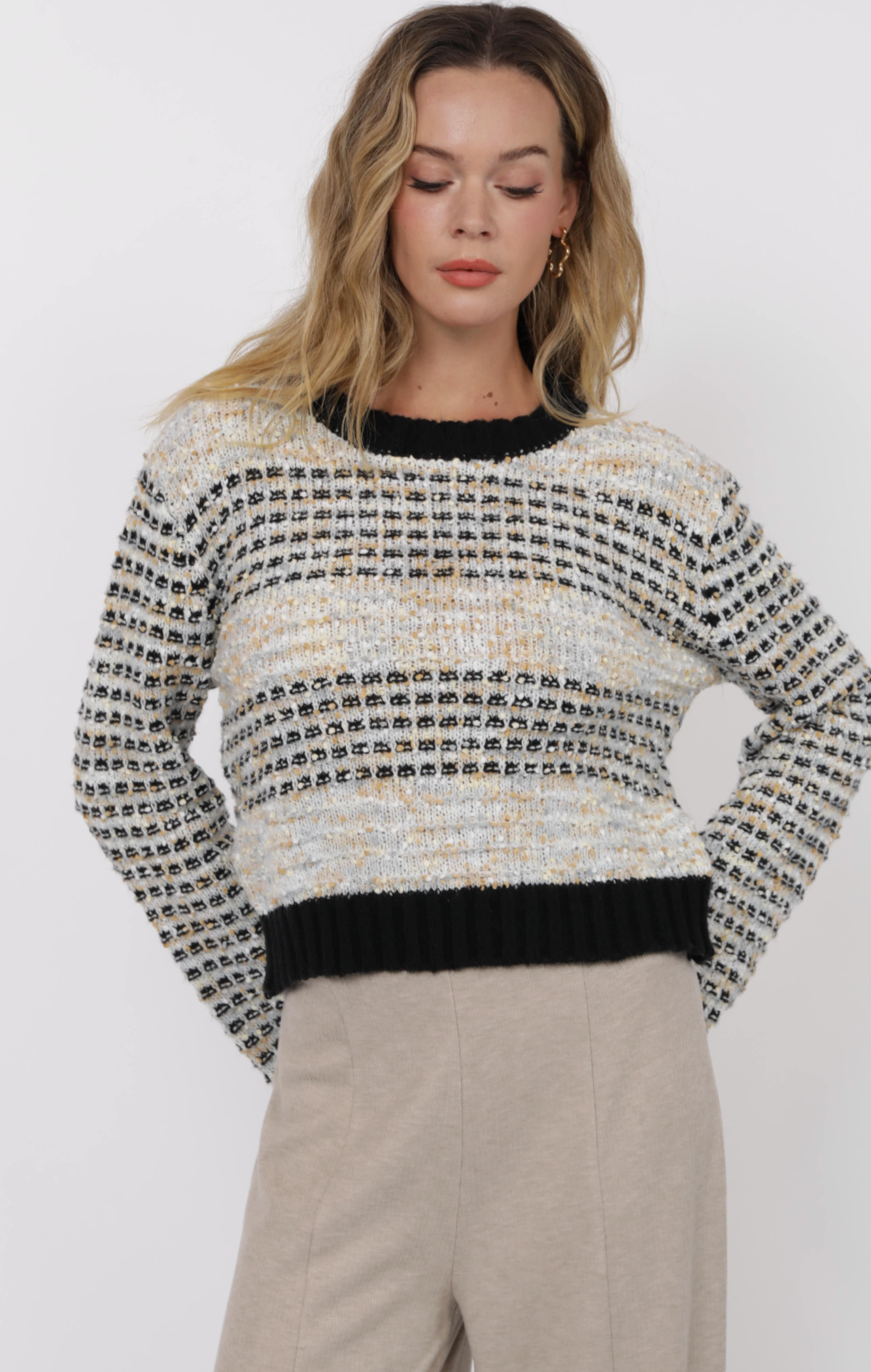 Sage the Label Ellington Mixed Yarn Bell Sleeve Sweater