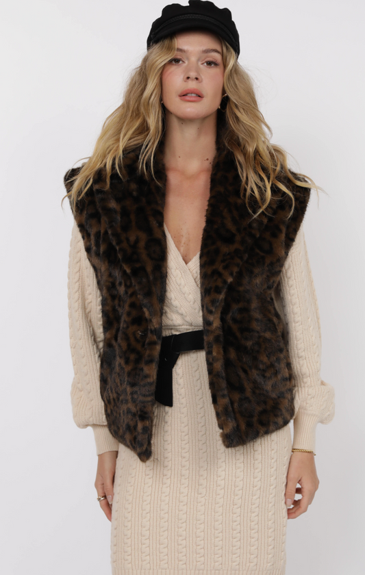 Sage the Label Waverly Leopard Faux Fur Oversized Vest